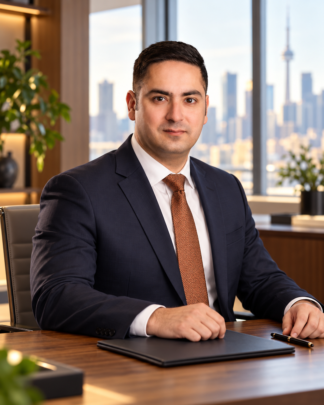 AI-assisted portrait of Ramneet Sachdeva in a professional office setting